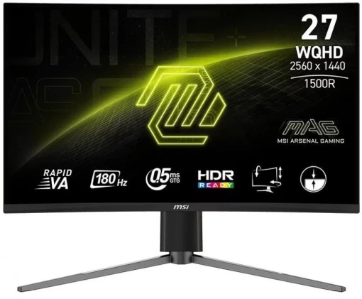 Монітор MSI 27" MAG 27CQ6PF 2xHDMI, DP, Audio, VA, 2560x1440, 180Hz, 0.5ms, sRGB 105%, CURVED, AdaptiveSync, HAS