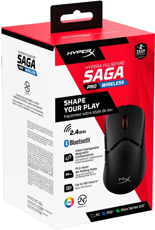 Миша HyperX Pulsefire SAGA PRO, RGB, USB-A/WL/BT, чорний