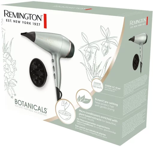Фен Remington Botanicals, 2300Вт, 3 режими, дифузор, іоніз-я, хол. обдув, м'ятний