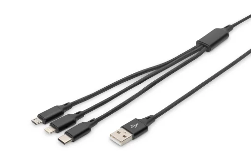 Кабель DIGITUS USB-A > Lightning/USB-С/micro USB, мультизарядний 3-в-1, заряджання/синхронізація 1м, чорний