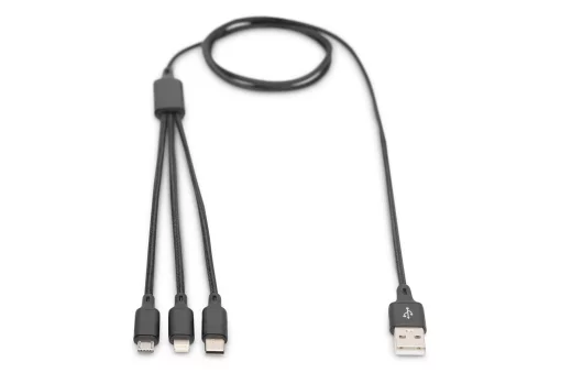 Кабель DIGITUS USB-A > Lightning/USB-С/micro USB, мультизарядний 3-в-1, заряджання/синхронізація 1м, чорний
