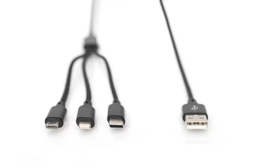 Кабель DIGITUS USB-A > Lightning/USB-С/micro USB, мультизарядний 3-в-1, заряджання/синхронізація 1м, чорний
