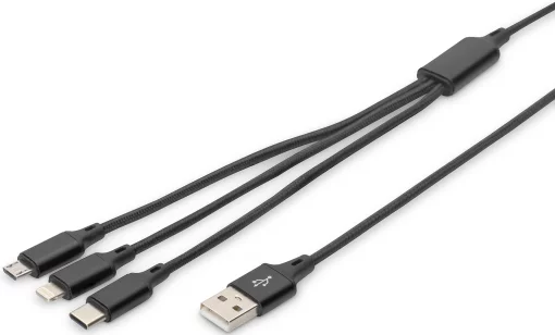 Кабель DIGITUS USB-A > Lightning/USB-С/micro USB, мультизарядний 3-в-1, заряджання/синхронізація 1м, чорний