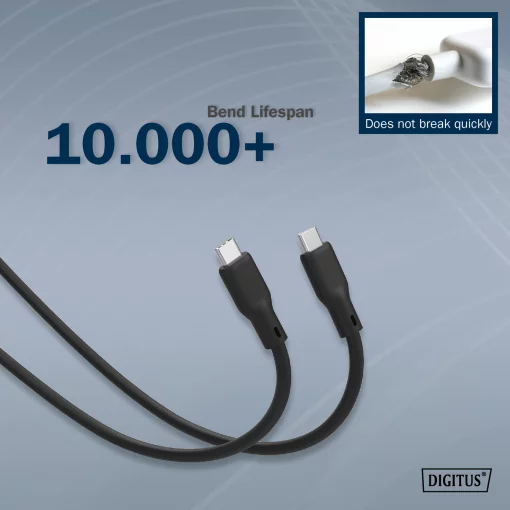 Кабель DIGITUS USB-C заряджання/синхронізації, USB 3.2 Gen 1, 5G, 100W, 4K, силіконовий, 2м, чорний