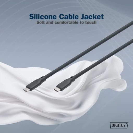 Кабель DIGITUS USB-C заряджання/синхронізації, USB 4.0 Gen 3, 40G, 240W, 8K, силіконовий, 1м, чорний