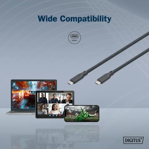 Кабель DIGITUS USB-C заряджання/синхронізації, USB 4.0 Gen 3, 40G, 240W, 8K, силіконовий, 1м, чорний