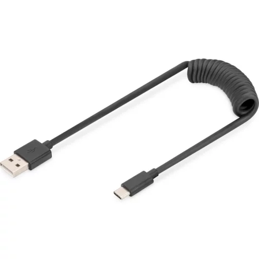 Кабель DIGITUS USB-C > USB-A заряджання/синхронізації, Type-C, спіральний, 1м, чорний