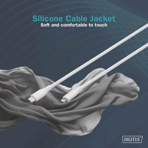 Кабель DIGITUS USB-C > Lightning заряджання/синхронізації, USB 2.0, 60W, силіконовий, 2м, білий