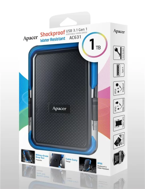 Портативний жорсткий диск Apacer 1TB USB 3.2 Gen1 AC631 IP55 Чорний