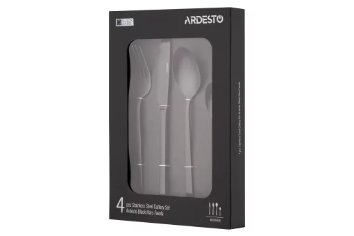 Набір столових приборів Ardesto Black Mars Favola, 4 прибори, нержавіюча сталь, чорний