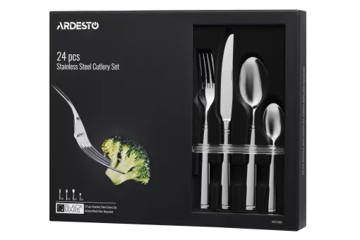 Набір столових приборів Ardesto Black Mars Bordeaux, 24 прибори, нержавіюча сталь