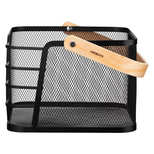Кошик з ручкою Ardesto Midori 24х23.5х16.1см, метал, дерево, чорний