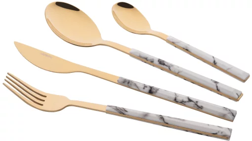 Набір столових приборів Ardesto Gemini Marmo, 16 приборів, нержавіюча сталь, пластик, золотисто-білий