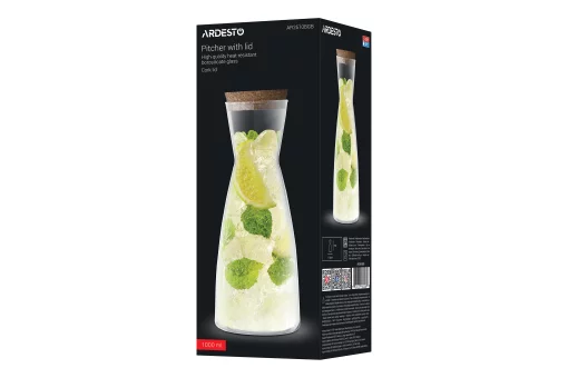 Графин з кришкою Ardesto 1000мл, боросилікатне скло, прозорий