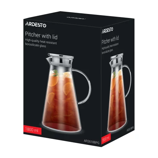 Глечик з кришкою Ardesto 1800мл, боросилікатне скло, нержавіюча сталь, прозорий