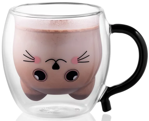 Набір чашок з ручками і подвійними стінками Ardesto Animals, 250мл, 2шт, боросилікатне скло, прозорий