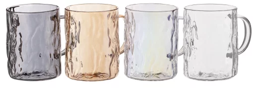 Набір чашок Ardesto Shine mix, 260мл, 4шт, боросилікатне скло, прозорий, золотистий, сірий, перламутровий
