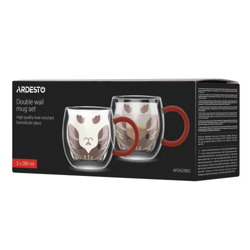 Набір чашок з подвійними стінками Ardesto Animals 280мл, 2шт, боросилікатне скло, прозорий