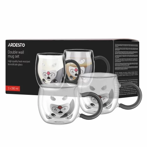Набір чашок з подвійними стінками Ardesto Animals 280мл, 2шт, боросилікатне скло, прозорий