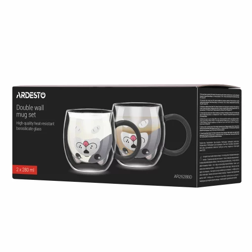 Набір чашок з подвійними стінками Ardesto Animals 280мл, 2шт, боросилікатне скло, прозорий