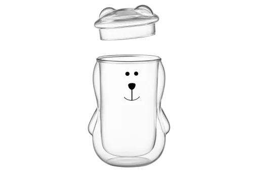 Набір чашок з кришкою з подвійними стінками Ardesto Animals, 300мл, 2шт, боросилікатне скло, прозорий