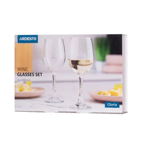 Набір келихів для вина Ardesto Gloria, 300мл, 3шт, скло, прозорий