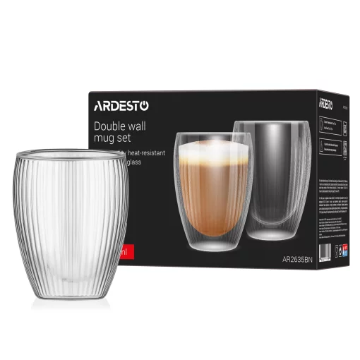Набір чашок з подвійними стінками Ardesto 350мл, 2шт, боросилікатне скло, прозорий