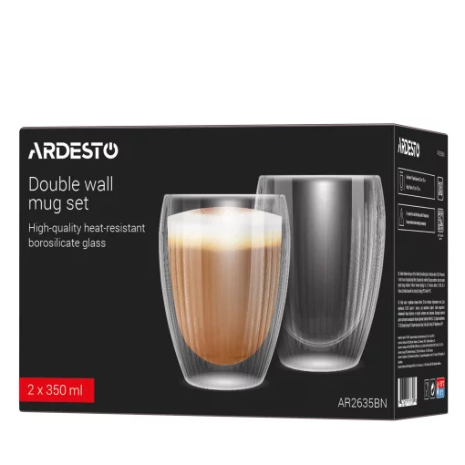 Набір чашок з подвійними стінками Ardesto 350мл, 2шт, боросилікатне скло, прозорий