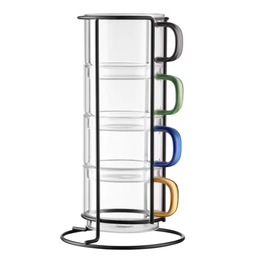 Набір чашок з підставкою Ardesto 350мл, 4шт, боросилікатне скло, прозорий