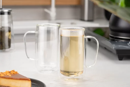 Набір чашок з ручками з подвійними стінками Ardesto, 400мл, 2шт, боросилікатне скло, прозорий