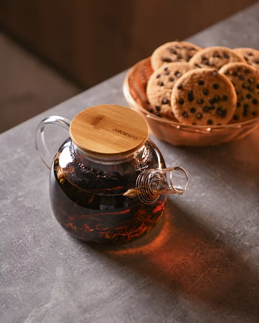 Заварник Ardesto Gemini 600мл, боросилікатне скло, бамбук, прозорий