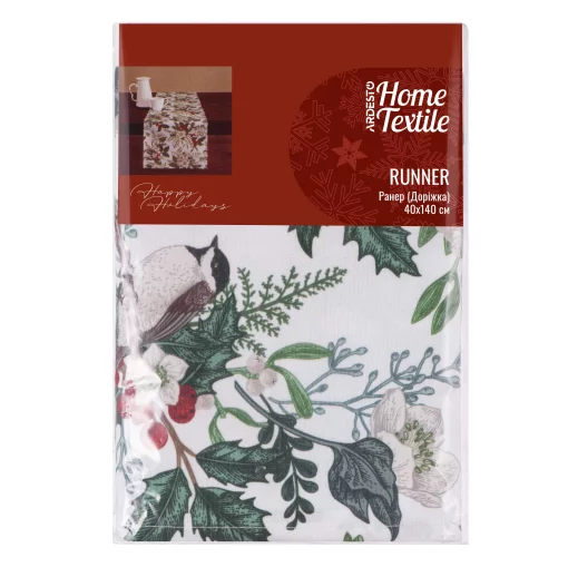 Ранер Ardesto Christmas Happy Holidays, 40х140см, 90% поліестер, 10% бавовна, зелений гостролист