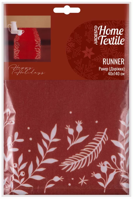 Ранер Ardesto Christmas Happy Holidays, 40х140см, 90% поліестер, 10% бавовна, червоний