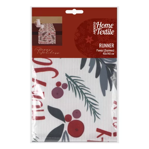 Ранер Ardesto Christmas Happy Holidays 40х140см, 90% поліестер, 10% бавовна, білий гостролист
