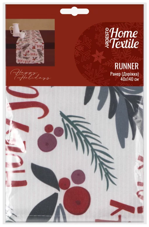 Ранер Ardesto Christmas Happy Holidays 40х140см, 90% поліестер, 10% бавовна, білий гостролист