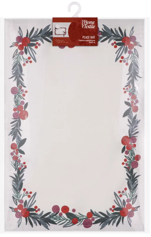 Серветка сервірувальна Ardesto Christmas Happy Holidays 30х45см, 90% поліестер, 10% бавовна, білий віночок