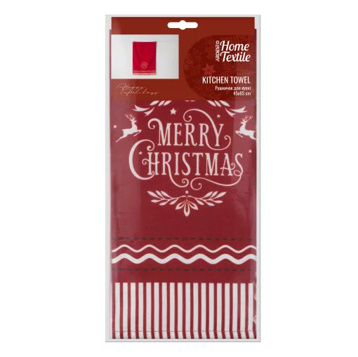 Рушничок для кухні Ardesto Christmas Happy Holidays 45х65см, 90% поліестер, 10% бавовна, червоний
