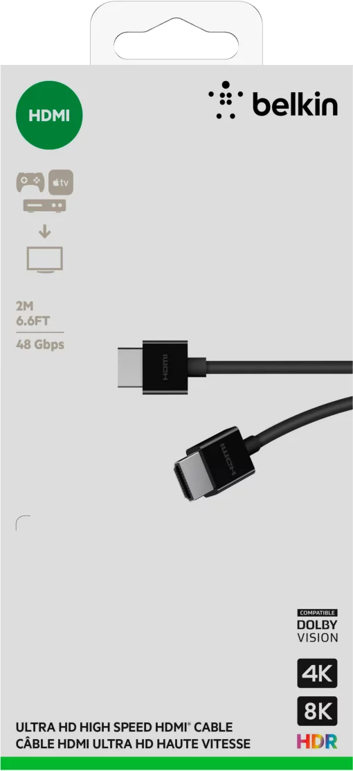 Кабель HDMI (M/M) Belkin 2м, 2.1, High Speed Ethernet, чорний