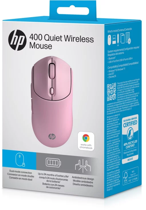 Миша HP 400 Quiet, WL/BT, рожевий