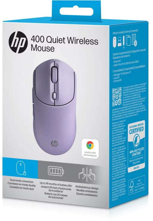 Миша HP 400 Quiet, WL/BT, фіолетовий