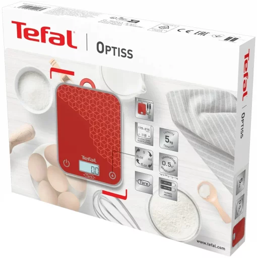 Ваги Tefal кухонні Optiss, 5кг, AAAx2 в комплекті, скло, червоний
