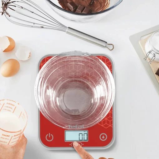 Ваги Tefal кухонні Optiss, 5кг, AAAx2 в комплекті, скло, червоний