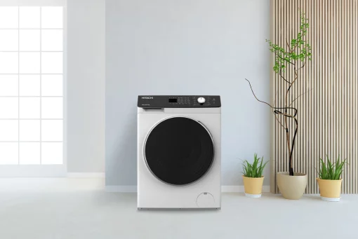 Пральна машина Hitachi фронтальна, 8кг, 1400, A+++, 60см, дисплей, пара, інвертор, люк чорний, білий