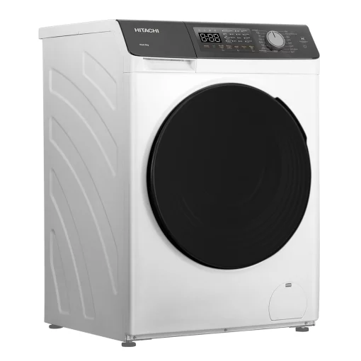 Пральна машина Hitachi фронтальна, 8кг, 1400, A+++, 60см, дисплей, пара, інвертор, люк чорний, білий