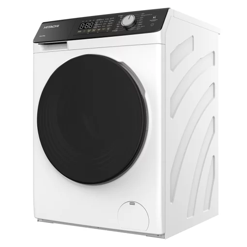 Пральна машина Hitachi фронтальна, 8кг, 1400, A+++, 60см, дисплей, пара, інвертор, люк чорний, білий
