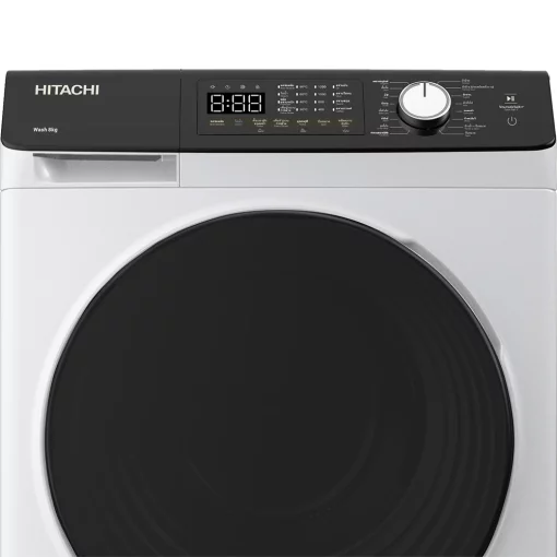 Пральна машина Hitachi фронтальна, 8кг, 1400, A+++, 60см, дисплей, пара, інвертор, люк чорний, білий