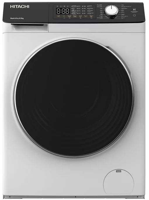 Прально-сушильна машина Hitachi фронтальна, 8(5)кг, 1400, A, 60см, дисплей, пара, інвертор, білий