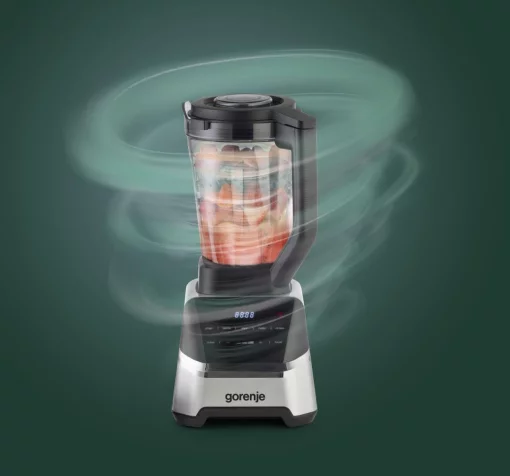 Блендер Gorenje стаціонарний 1500Вт, чаша-2000мл, дисплей, подрібнювач, чорний-нерж