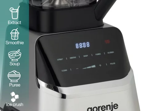 Блендер Gorenje стаціонарний 1500Вт, чаша-2000мл, дисплей, подрібнювач, чорний-нерж