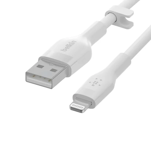 Кабель USB-A > Lightning заряджання/синхронізації Belkin 1м, силіконовий з кліпсою, білий